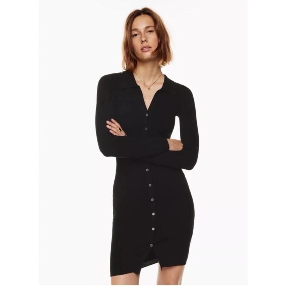 Aritzia Wilfred Button Up Collared Midi Bodycon Black Dress Size M